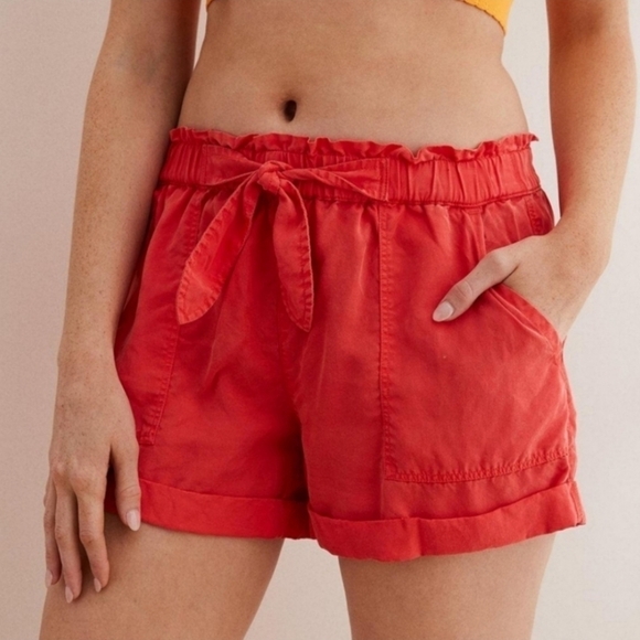 Aerie Coral Pink Paperbag Tie Waist Utility Camp Shorts - Picture 1 of 10